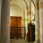 remains of a whale and confessional chair Interior of Church of St. Maria Im Kapitol Cologne K�ln Koeln Germany Deutschland copyright free photo royalty free photo