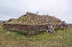 Norse longhouse ruins building modern reconstruction l'anse aux meadows newfoundland canada october octobre 2010
