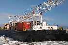 lower north shore gulf of st lawrence barge crane workmens equipment harrington harbour quebec canada  mai may 2012